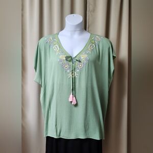 NWT Floreat Loved by ANTHROPOLOGIE Embroidered Crepe Top